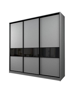 Шкаф-купе Max-МШ-23-6-27-999, 2666×600×2300 мм, цвет серый шагрень / стекло чёрное Аллоджио