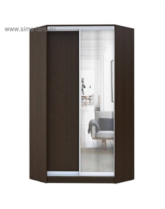 Угловой шкаф-купе Хит-У-23-4-15, 1103×1103×2300 мм, ЛДСП/зеркало, цвет венге магия Аллоджио