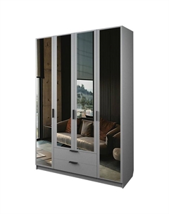 Шкаф 4-х дверный «Экон», 1600×520×2300 мм, 2 ящика, 4 зеркала, цвет серый шагрень Аллоджио