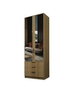 Шкаф 2-х дверный «Экон», 800×520×2300 мм, 3 ящика, зеркало, штанга, цвет дуб крафт золотой Аллоджио