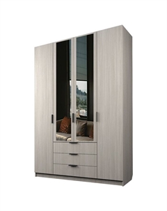 Шкаф 4-х дверный «Экон», 1600×520×2300 мм, 3 ящика, 2 зеркала, цвет ясень шимо светлый Аллоджио