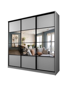 Шкаф-купе Max-МШ-23-6-27/2-777, 2666×600×2300 мм, зеркало, цвет серый шагрень Аллоджио