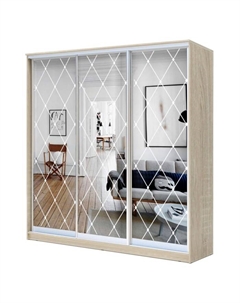 Шкаф-купе Хит-22-18-666, 1800×620×2200 мм, цвет дуб сонома, ромб большой на зеркале Аллоджио