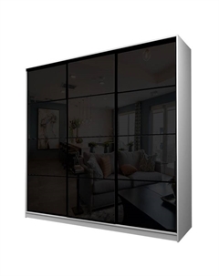 Шкаф-купе Max-МШ-23-6-24/2-222, 2400×600×2300 мм, цвет белый шагрень / стекло чёрное Аллоджио