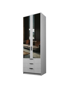 Шкаф 2-х дверный «Экон», 800×520×2300 мм, 3 ящика, зеркало, штанга и полки, цвет ясень анкор светлый Аллоджио