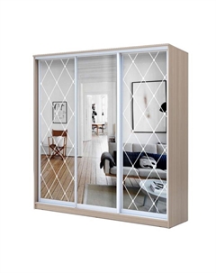 Шкаф-купе Хит-22-20-656, 2000×620×2200 мм, ясень шимо светлый, ромб большой на зеркале Аллоджио