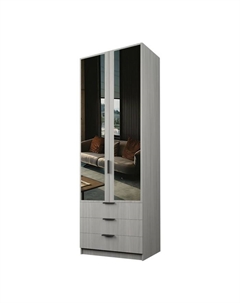 Шкаф 2-х дверный «Экон», 800×520×2300 мм, 3 ящика, зеркало, штанга и полки, цвет ясень шимо светлый Аллоджио