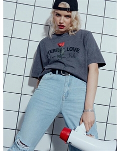 Футболка женская серая с принтом и надписью "eternal love" Mark formelle