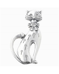 Брошь с ювелирным стеклом "Кот" покрытая серебром Shine & beauty