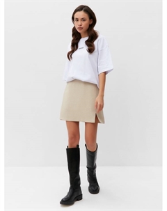 Юбка мини с разрезом женская : Classic Collection, размер 46, бежевая, белая Mist