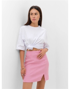 Юбка мини с разрезом женская : Classic Collection, размер 48, розовая, белая Mist