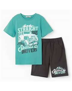Комплект для мальчика (футболка, шорты), цвет зеленый/серый, рост 104 Luneva