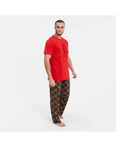 Пижама мужская (футб/брюки), цвет красный/клетка, р-р 46 Ohana market