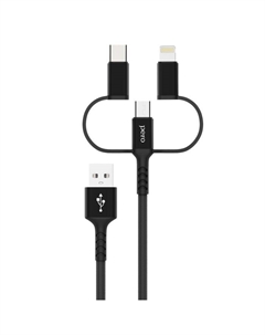 Кабель 3 в 1 PERO DC-06 Universal, USB - microUSB/Lightning/Type-C, 2.4 А, 2 м, черный Pero