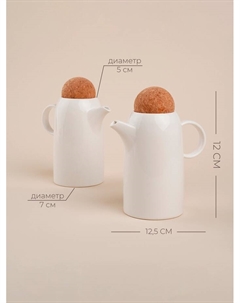 Набор для специй и соусов SL Home «Тренто», 5 предметов, соусник 300 мл, солонка/перечница 60 мл, на деревянной подставке, фарфор, белый Sima-land home