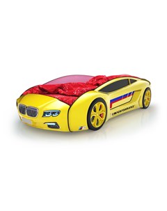 Кровать машина карлсон roadster бмв с подсветкой дна и фар желтый 105x49x174 см Magic cars