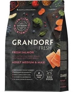 Сухой корм для собак Adult Medium&Maxi Breeds Fresh Salmon&Sweet Potato Grandorf