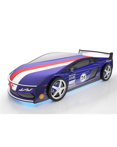 Кровать машина карлсон ламба с объемными колесами с подсветкой дна и фар синий 85x50x184 см Magic cars