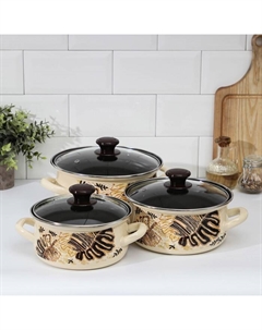 Набор эмалированных кастрюль «Техас-1-Экстра», 3 предмета: 1,5 л, 2 л, 3 л, индукция Керченская эмаль