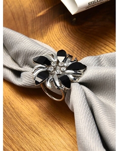 Кольцо для платка «Цветок мака», чёрное в серебре Qf