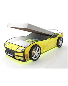Кровать машина карлсон турбо с подъемным механизмом объемными колесами подсветкой дна и фар желтый 8 Magic cars