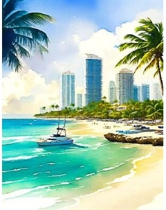 Картина по номерам Тропический морской пейзаж / Х-4147 Рыжий кот