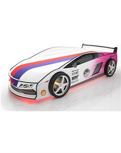 Кровать машина карлсон ламба с объемными колесами с подсветкой дна и фар розовый 85x50x184 см Magic cars