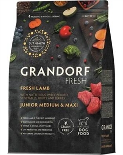 Сухой корм для собак Junior Medium&Maxi Breeds Fresh Lamb&Sweet Potato Grandorf