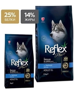 Сухой корм для собак Reflex Plus с лососем для собак средних и крупных 15 кг Lider