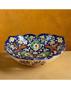 Фруктовница Риштанская Керамика "Цветы", 26 см, синяя Шафран