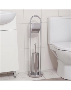Ёрш для унитаза напольный, 21,5×21,5×81 см, с держателем для туалетной бумаги, хром Accoona