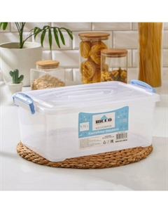 Контейнер пищевой, 9,75 л, 37,5×25×14 см, прямоугольный, прозрачный, ручки МИКС Ricco