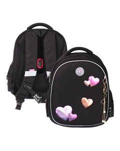 Ранец каркасный, 36×28×20 см, брелок, чёрный Grizzly