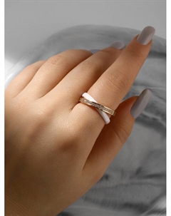 Кольцо керамика «Дабл», цвет белый в золоте, 17,5 размер Qf