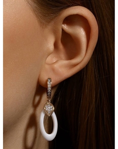 Серьги керамика «Овал» висячий, цвет белый в золоте Qf