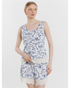 Комплект домашний женский белый с принтом и кружевом Mark formelle