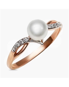 Кольцо покрытое золотом с фианитами и культивированным жемчугом Shine & beauty