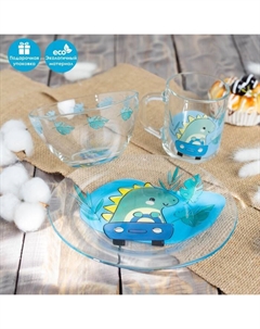 Набор детской посуды «Динозаврик», 3 предмета: миска 450 мл, тарелка d=20 см, кружка 200 мл Доляна