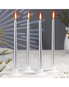 Набор свечей античных, 2.2×30 см, 4 шт., серебряный металлик Богатство аромата