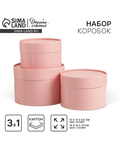 Набор шляпных коробок 3 в 1 розовый, упаковка подарочная, 16 х 16 х 10 - 13 х 13 х 8.5 см Дарите счастье