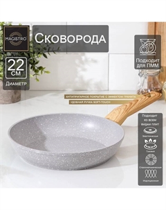 Сковорода Natural, d=22 см, ручка soft-touch, антипригарное покрытие, индукция, кованый алюминий, серая Magistro