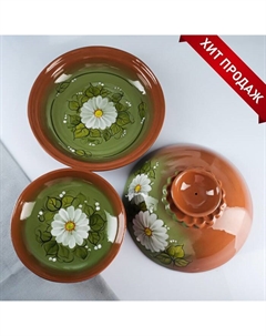 Набор посуды для блинов, 7 предметов: 1 шт. блинница, 6 шт. тарелок, зелёный Кунгурская керамика