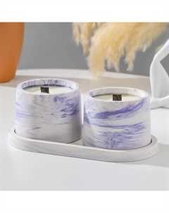 Набор свечей в подсвечнике на подставке «Лофт», соевый воск, деревянный фитиль, бело-фиолетовая Дарим красиво