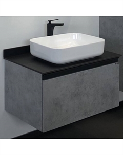 Тумба-умывальник «Эдинбург-75», бетон светлый с чёрной столешницей, с раковиной T-Y9378 Comforty