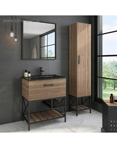 Тумба-умывальник «Бредфорд-75», дуб темный с раковиной 75E, черная матовая  51475 Comforty