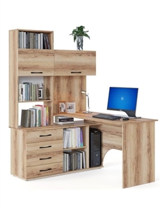 Стол компьютерный «КСТ - 14 Л», угол левый, с надстройкой, 1400×1235×1828 мм, цвет дуб делано Сокол
