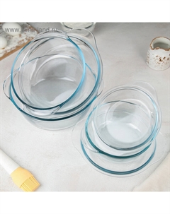 Набор кастрюль для запекания Borcam, 3 предмета: 1 л, 1.5 л 2 л, с крышкой, стекло, прозрачный Pasabahce