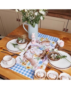 Дорожка пасхальная на стол «Зайчики» 30х70 см, 100% хлопок, саржа 190 гр/м2 Этель