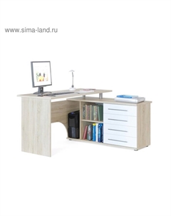 Стол компьютерный «КСТ - 109», угол правый, 4 ящика, 1400×750×1270 мм, цвет дуб сонома/ белый Сокол