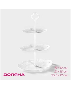 Этажерка для фруктов и десертов «Вивьен», 3 ярусная, пластик, овальная, 17×12/21×15/25.5×17 см, белая Доляна